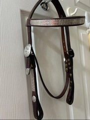Sterling Silver Overlay Buckles Leather Show Headstall