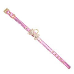 Gold Bling Diamond Giltter Leather Fashion Collar with Ring for Tags for Smal…