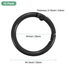12-Pack Metal Spring O Rings, 1″ Zinc Alloy Keyring Buckle [Black]