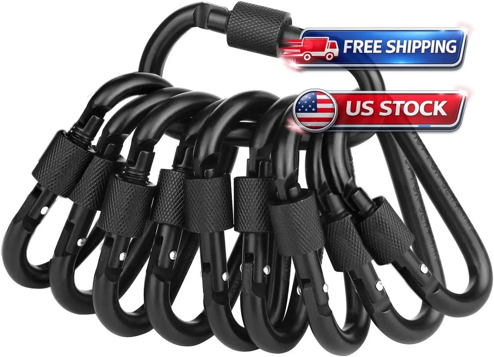 10Pack 3 Inch Locking Carabiner Clips D Ring Spring Snap Keychain Hook for Leash