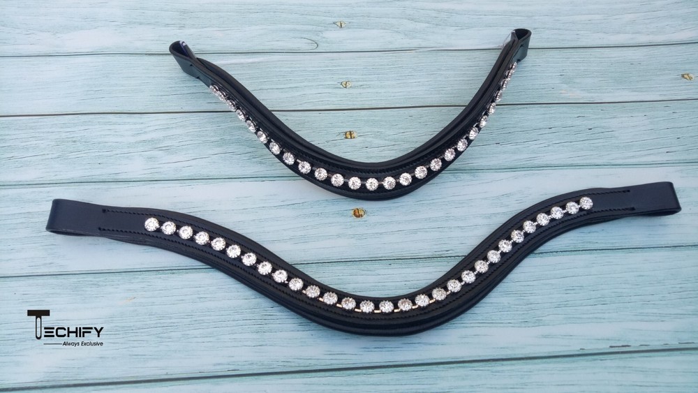 Stunning Leather 8mm Large Crystal U-Shaped Horse Browband – Perfect for Shows