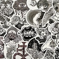 50 Black and White Punk Goth Laptop Stickers Dark Zodiac Symbol Witch Decals