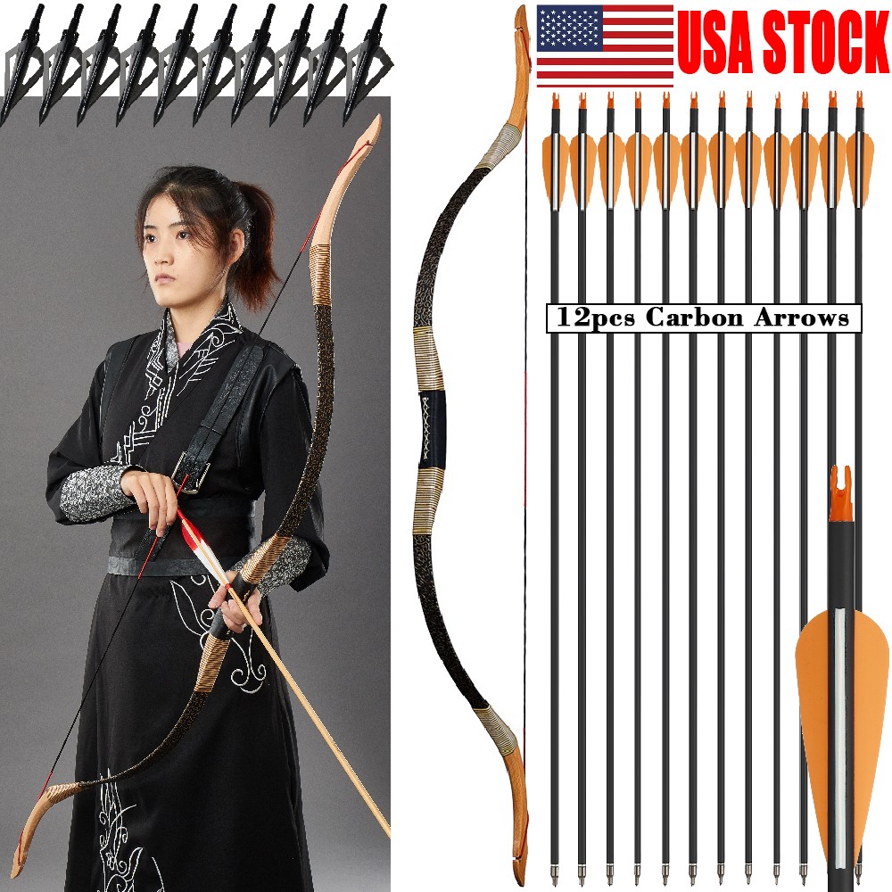 Traditional Recurve Bow 30-50lbs Archery Mongolian Horse Bow Carbon Arrow Target