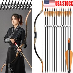 Traditional Recurve Bow 30-50lbs Archery Mongolian Horse Bow Carbon Arrow Target
