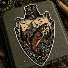 Arrowhead Brook Trout Traditional Tattoo Heart Sticker Fly fishing Decal
