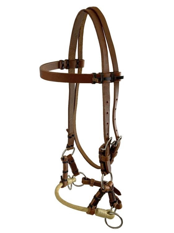 Showman Argentina Cow Leather Adjustable Rope Nose Sidepull PONY size AK-411