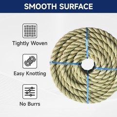 3/4 inch x 50 feet Twisted ProManila – UnManila Rop, 3 Strand Synthetic Polyp…