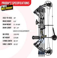 Archery X8 RTH Compound Bow Package 18-31″ Draw Length 0-70LB Adults Teens…