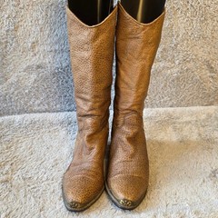 Vintage Dingo Womens Western Cowboy Boots Tan Leather Pointed Toe Brass Heel 8.5