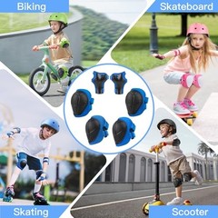 6PCS Kids Protective Gear Set, Knee Pads for Kids 3-14 Years S(3-10years) Blue