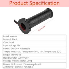 Motorcycle Heated Grips, Premium 12V Adjustable Temperature Handlebar Grips w…
