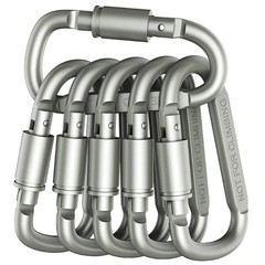 Aluminum Carabiner Clips – Set of 6- Black & Silver Carabiner Tactical Hook