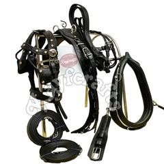 Black Leather Horse Driving Harness with Collar Complete set for Single horse