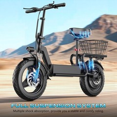 ASKGO Electric Scooter with Seat 35Miles 30MPH 14″ Foladable Commuting Scooter