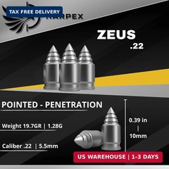 Harpex Zeus .22 Cal Airgun Pellets – 19.7 Grain Pointed Design – High Accuracy &