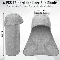 4pcs Flame Resistant FR Hard Hat Liner Sun Shade Cotton Neck Ear Grey