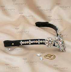 Luxury Crystal Horse Browband Black Leather Multicolor Rhinestone