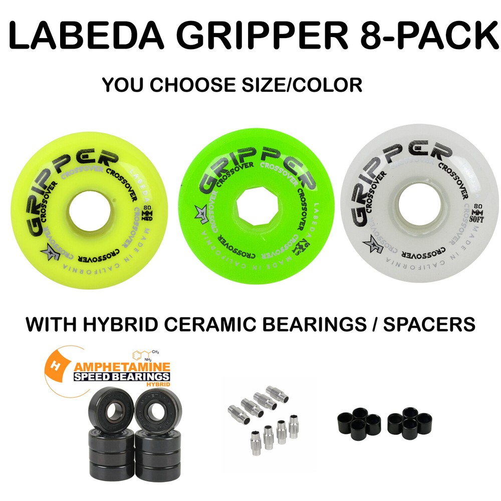 Labeda Gripper Roller Hockey Wheels, Hybrid Ceramic Bearings, Choose Color Size