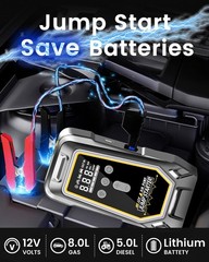 Jump Starter with Air Compressor,Portable Car Battery Booster (8.0 Gas/6.5L D…