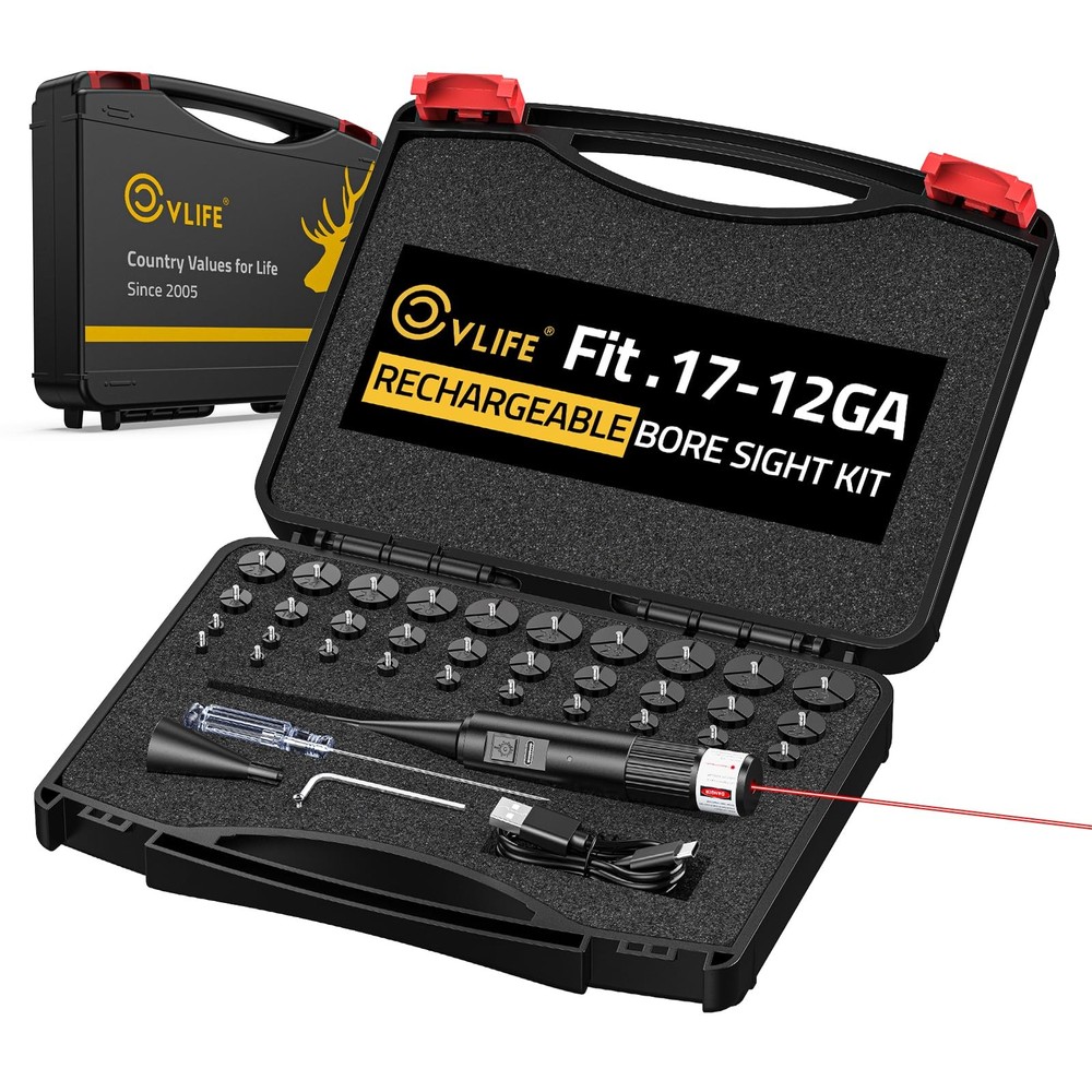 Rechargeable Laser Bore Sight Kit with 32 Adapter Fits.17 to 12GA Calibers Profe