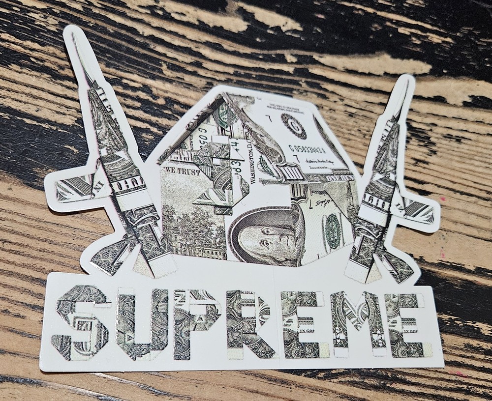 Supreme Origami Money Trap House Benjamin Sticker SS26