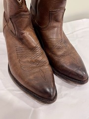 Womens Frye Billy Short Cognac Distressed Rugged Leather Cowboy Boots Sz 7 1/2 B