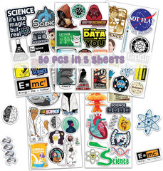 Pack 50 Pcs Science Laboratory Stickers Physics Chemistry Biology Experiment Vin