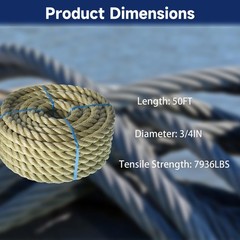 3/4 inch x 50 feet Twisted ProManila – UnManila Rop, 3 Strand Synthetic Polyp…