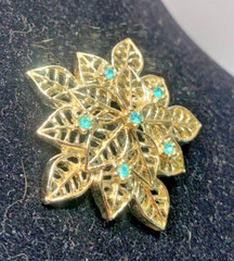DQ Adornments Dressage Stock Tie Pin Equestrian Gold Tone Blue Green Rhinestones