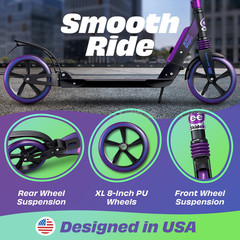 Skidee Scooter for Kids Teens Adults 4 Adjustment Levels, Handlebar Up to 41In