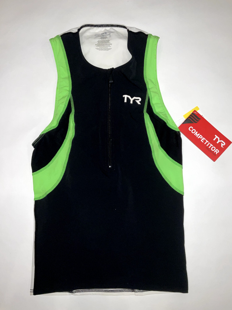 TYR Triathlon Men’s XS Black Lime White Tank Singlet TRI COMPETITOR USA Made New