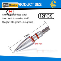JGSDD 12pcs Archery Field Points, 100/125/150/300 Grain 5/16-100Gra», silvery