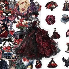 30Pcs Mixed Vintage Gothic Masquerade Clear PET Mask Dark Romance Stickers