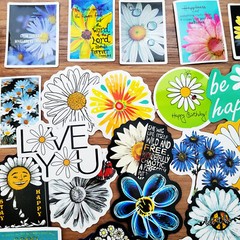 50pcs Waterproof Daisy Flower Stickers For Water Bottle,Hydro Flask,Laptop