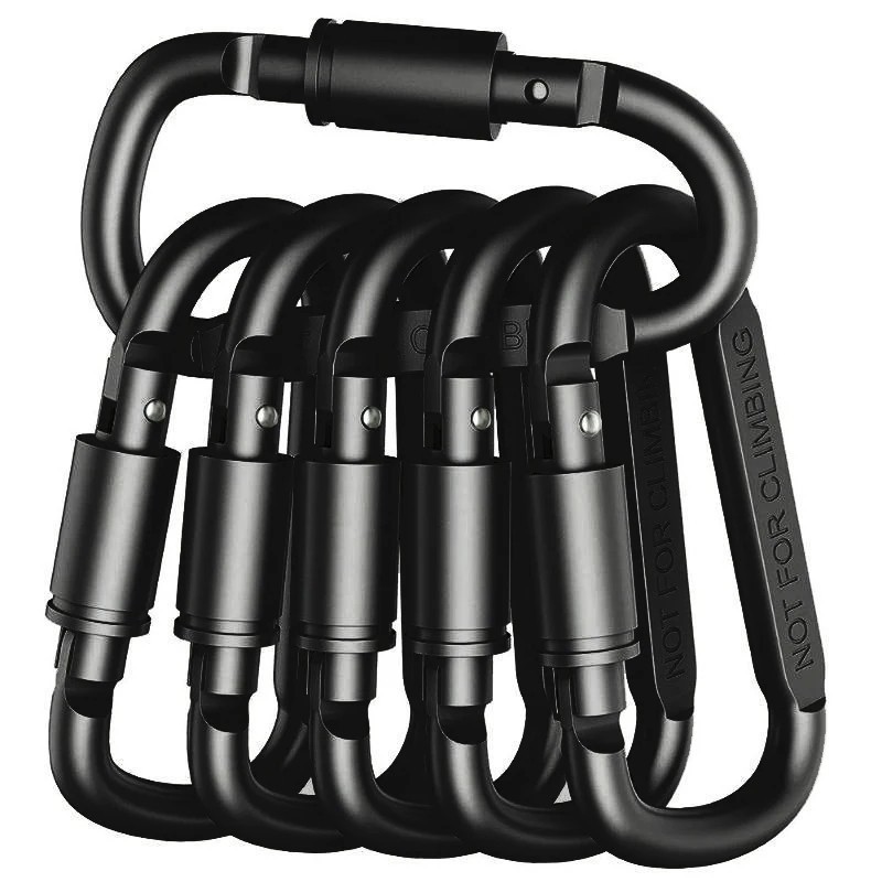 Aluminum Carabiner Clips – Set of 6- Black & Silver Carabiner Tactical Hook