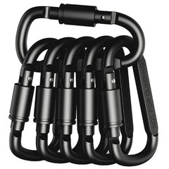 Aluminum Carabiner Clips – Set of 6- Black & Silver Carabiner Tactical Hook