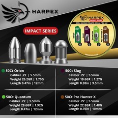 HARPEX Impact Series 200 Count / 4 Type 5.5mm .22 Caliber SLUG PELLETS SAMPLER