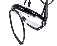 QHP Lupine Patent Leather Dressage Bridle – Black/Gun Metal or Dark Brown/Beige