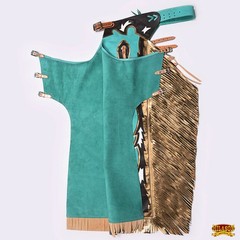 27HS Hilason Pro Rodeo Bull Riding Chaps Genuine Leather Turquoise