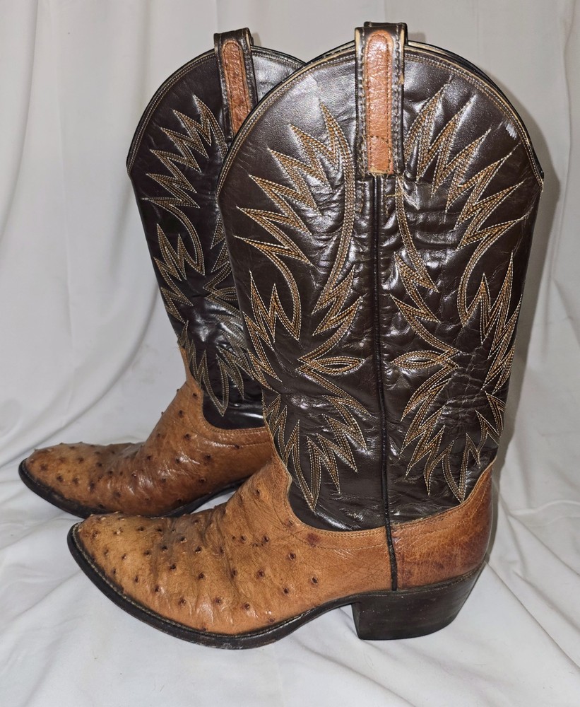 Vintage Dan Post Full Quill Ostrich Cowboy Western Boots Men’s Size 10D