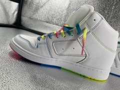 DC Unisex woman’s White Multicolor High Top Sneakers Rainbow Laces Size 10