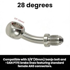 AN3 (3/8’‘) Male Banjo Fitting with 10mm Banjo Eye for AN3 PTFE Brake 28 Degree