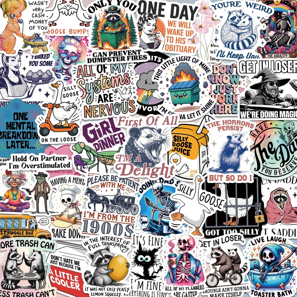 200 PCS Funny Holographic Stickers for Adults, Waterproof Vinyl Sarcastic Mem…