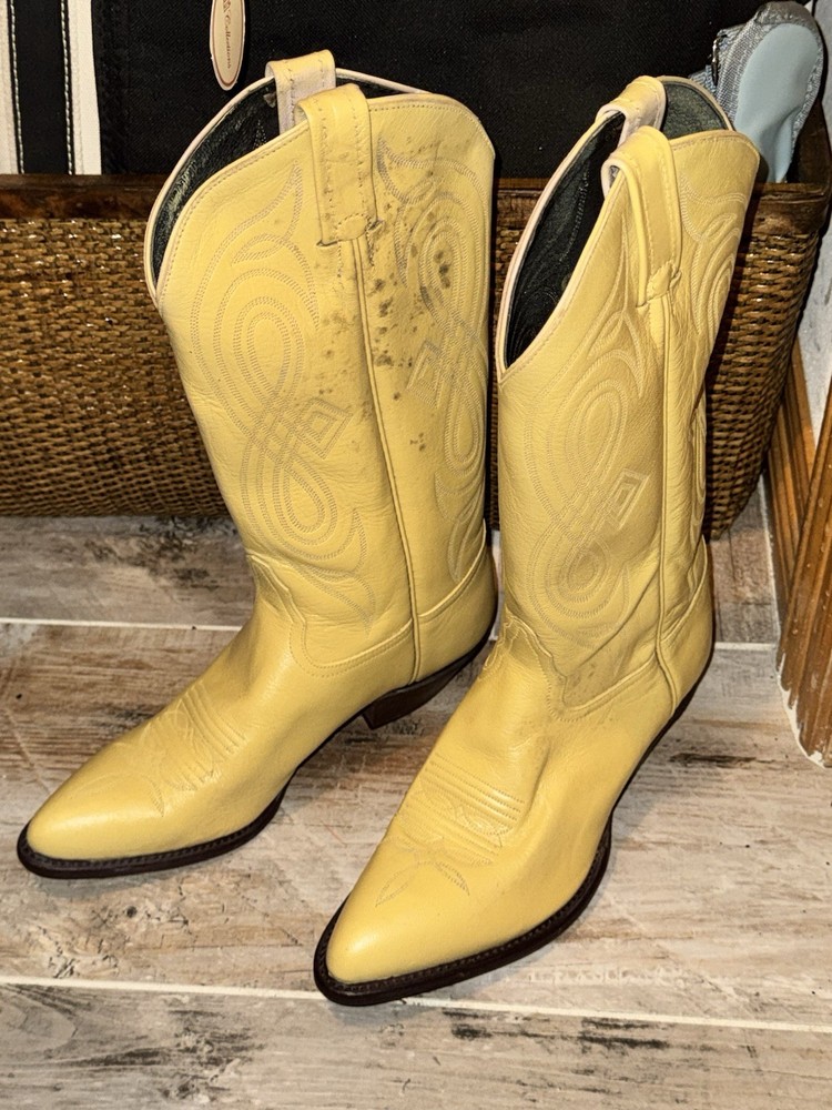 Tony Lama Womens Yellow Western Cowboy Boots Pointed Toe US 7