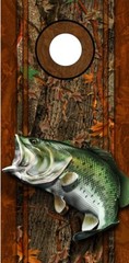 Cornhole Decals Wraps Fishing Graphics Bass Fish Oak Ambush Camouflage 01L/01R
