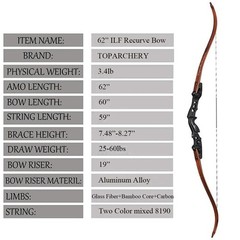 25-60lbs 62» Takedown ILF Recurve Bow Wooden Color Limbs Archery Competition US
