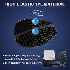 Foldable Motorcycle Gel Seat Cushion, Large 3D-Honeycomb Large, Black