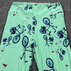 LuLaRoe One Size OS Leggings Mint Green Bicycle Print Soft