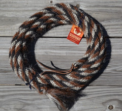Jose Ortiz 5/8″ Mane Hair Mecate Reins 6 x 22′ -Chestnut/Black, White & Grey