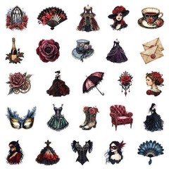 30Pcs Mixed Vintage Gothic Masquerade Clear PET Mask Dark Romance Stickers